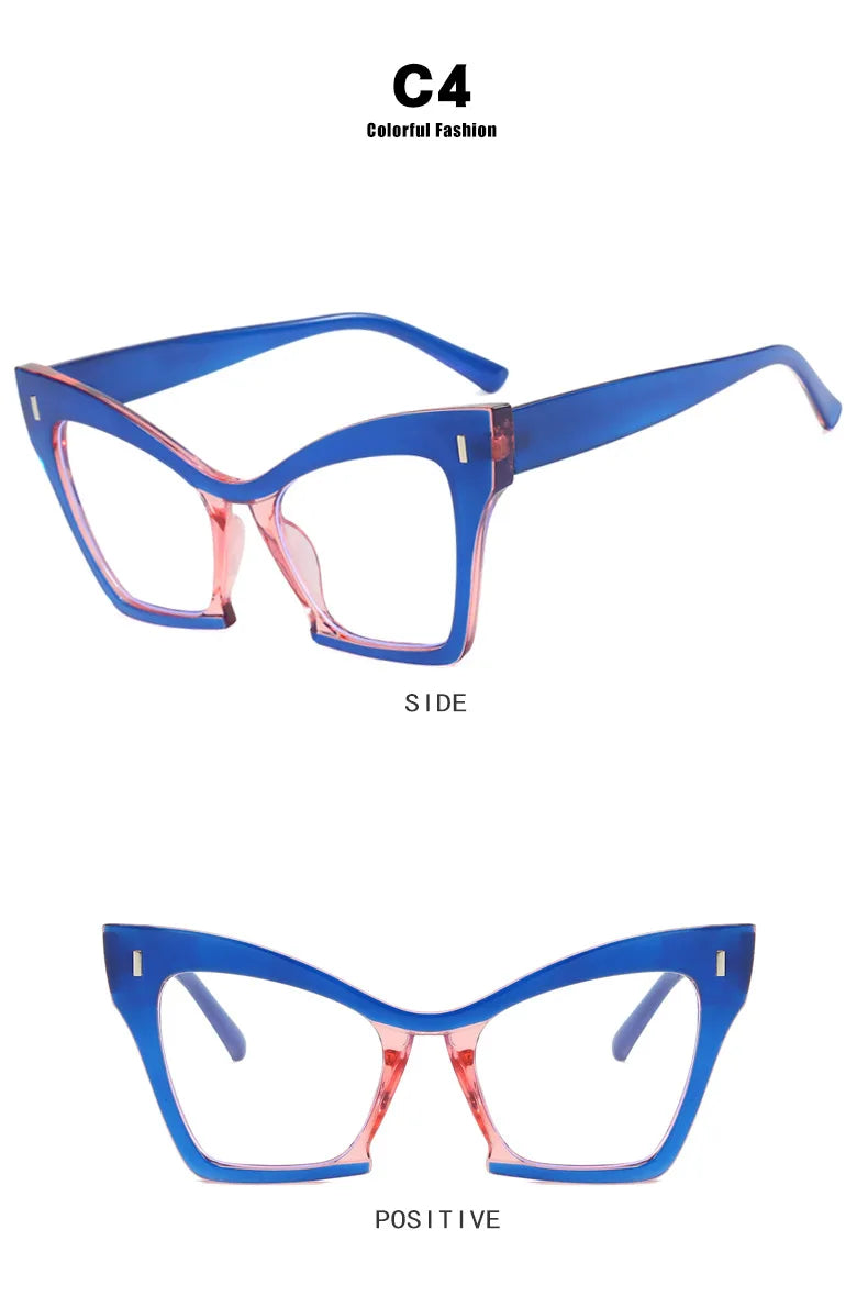 COMPUTER GLASSES / EXECUTIVE New Fashion Double Color Cat Eye Women Glasses Frame Clear Anti Blue Light Optical Leopard EyewearNew Fashion Women Glasses Anti Blue Light Decoration Eyeglass Fashion Luxury Brand Design Retro Large Frame Computer Eyewear