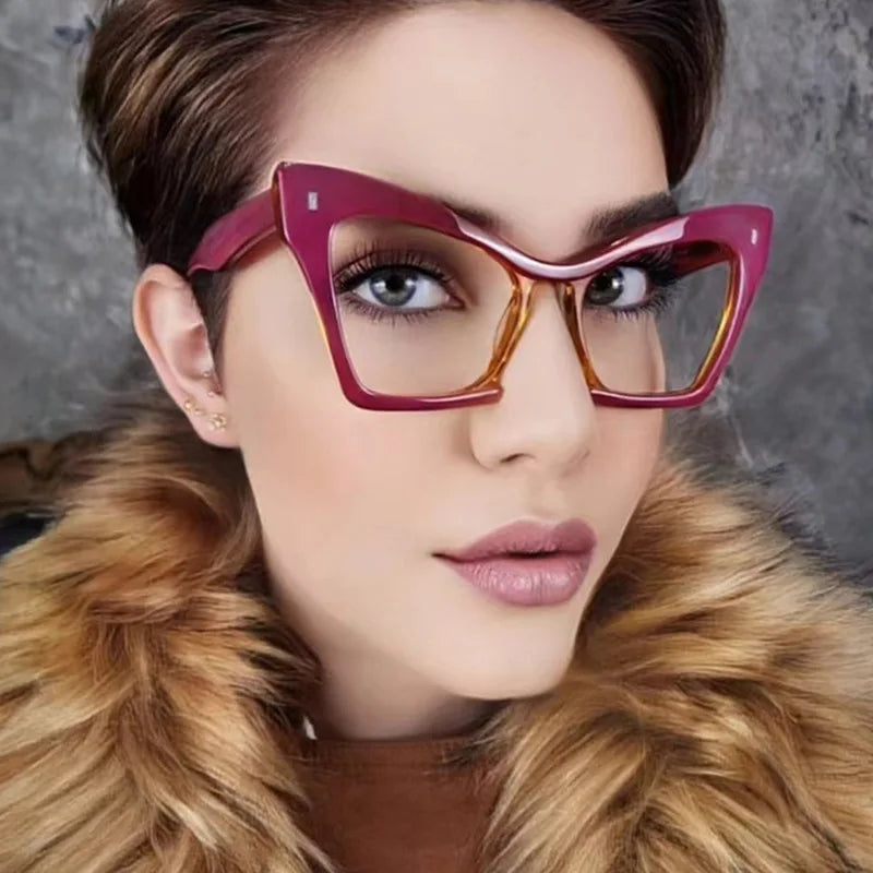 COMPUTER GLASSES / EXECUTIVE New Fashion Double Color Cat Eye Women Glasses Frame Clear Anti Blue Light Optical Leopard EyewearNew Fashion Women Glasses Anti Blue Light Decoration Eyeglass Fashion Luxury Brand Design Retro Large Frame Computer Eyewear
