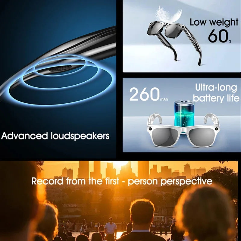 Ai Smart Glasses Unisex 4K HD AI Smart Glasses Chat GPT 100MP Camera Bluetooth Call 260Mah Battery Voice Assistant Control Smart Glasses