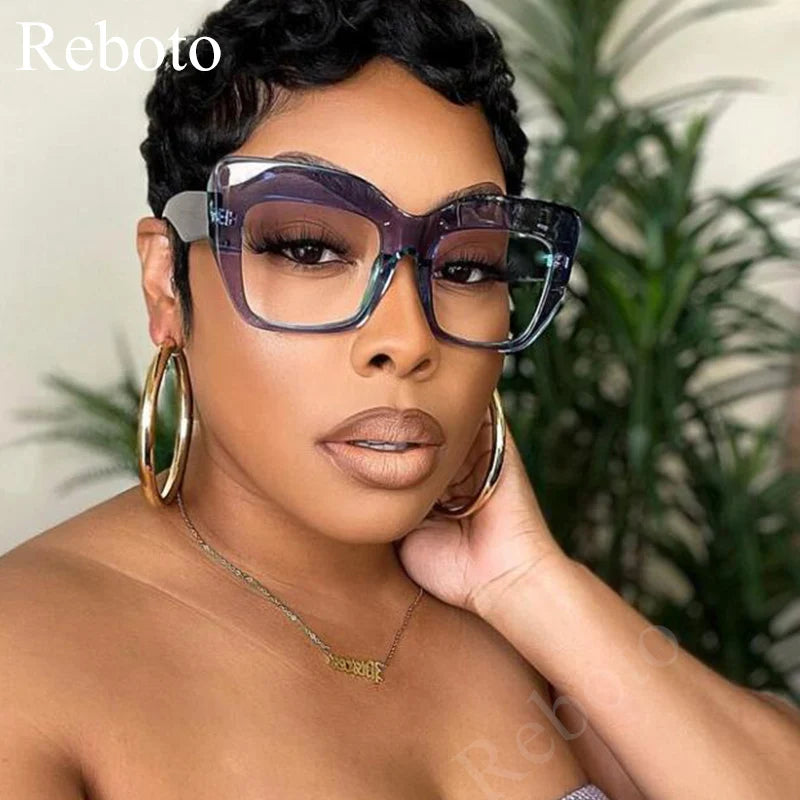 COMPUTER GLASSES / EXECUTIVE Oversize Women's Glasses Fashion Square Ladies Eyeglasses Blue Clear Lens Optical Female Eyewear Anti Blue Light