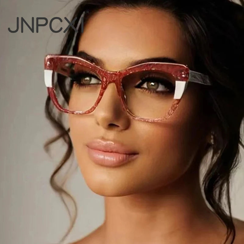 COMPUTER GLASSES / EXECUTIVE New Fashion Double Color Cat Eye Women Glasses Frame Clear Anti Blue Light Optical Leopard Eyewear
