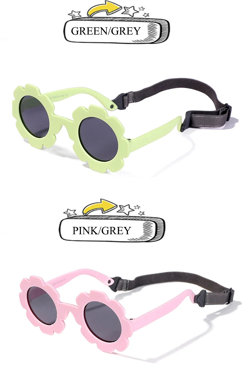 0-24 Months Baby Polarized Round Sun Flower Flexible Bendable Strap Newborn Infant