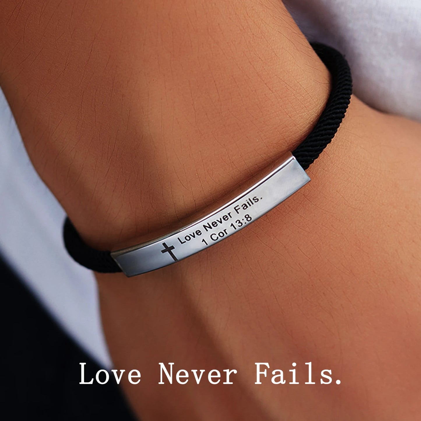 Cross Jesus Scripture Bracelet Christian Bible Verse Engraved Letters Stainless Steel Bracelets Braided Rope Wristband