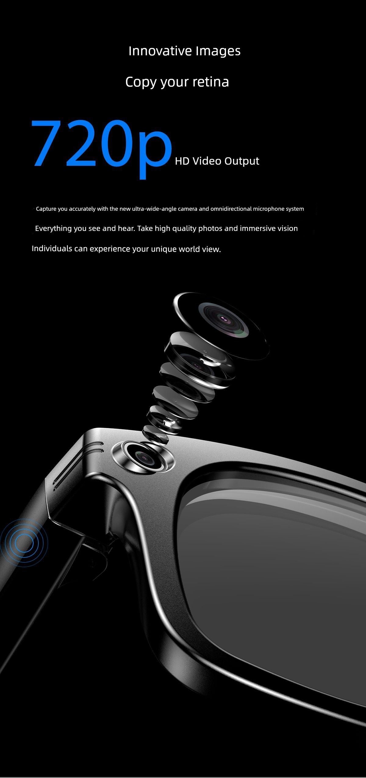 Ai Smart Glasses Unisex Smart Glasses Camera Shooting Function AI Translation Travel Black Technology Outdoor Sunglasses Built-in Camera Recording Integrated