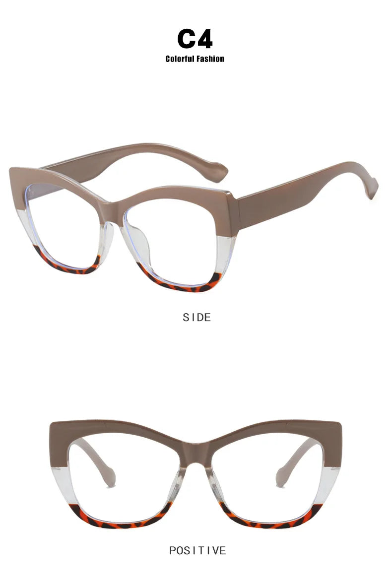 COMPUTER GLASSES / EXECUTIVE New Fashion Double Color Cat Eye Women Glasses Frame Clear Anti Blue Light Optical Leopard Eyewear