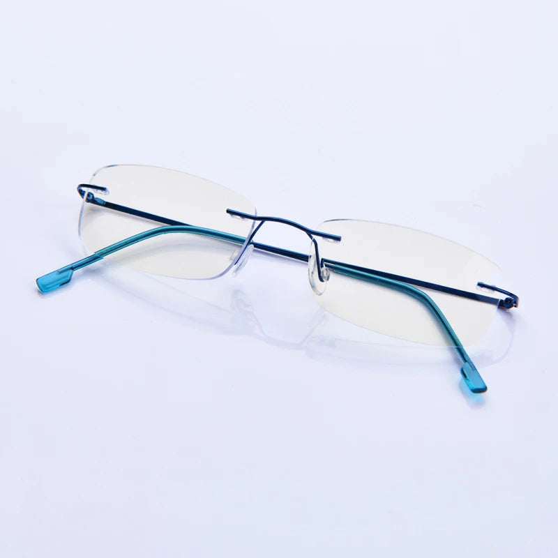 Reading Glasses Rimless Cut Glasses Anti Blue Light Narrow Square Eyeglasses Prescription Frame