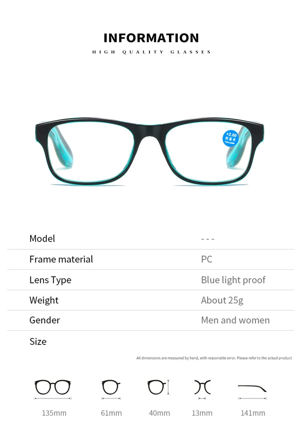 Reading glasses Anti Blue Light Reading Glasses Fashion Women Men Clear Square Computer Presbyopic Eyeglasses Spring Legs Frame Eyewear