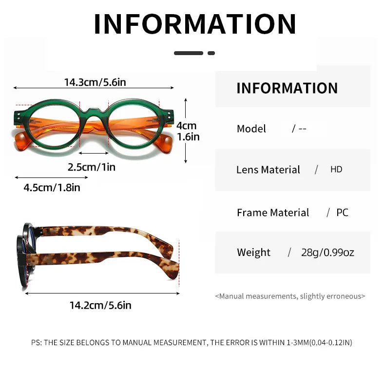 Reading Glasses Retro Round Spring Hinge Blue Light Blocking Woman Men Classic Presbyopia Reader Glasses Diopter +1.0 To +4.0