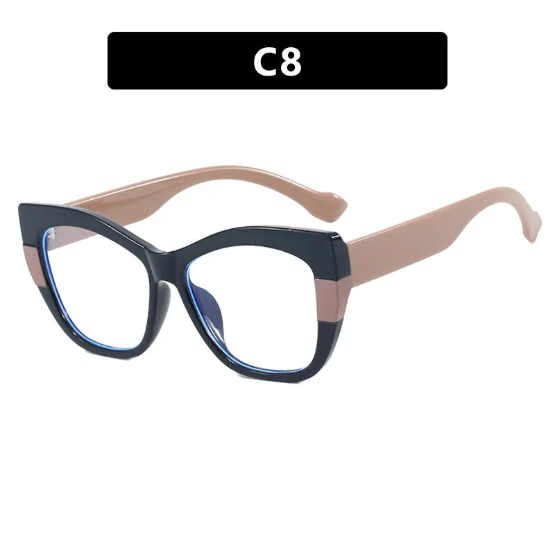 COMPUTER GLASSES / EXECUTIVE New Fashion Double Color Cat Eye Women Glasses Frame Clear Anti Blue Light Optical Leopard Eyewear