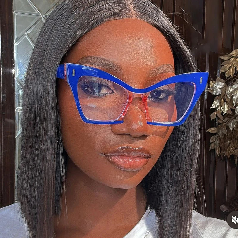COMPUTER GLASSES / EXECUTIVE New Fashion Double Color Cat Eye Women Glasses Frame Clear Anti Blue Light Optical Leopard EyewearNew Fashion Women Glasses Anti Blue Light Decoration Eyeglass Fashion Luxury Brand Design Retro Large Frame Computer Eyewear