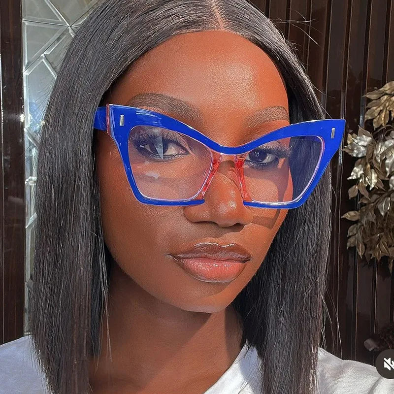 COMPUTER GLASSES / EXECUTIVE New Fashion Double Color Cat Eye Women Glasses Frame Clear Anti Blue Light Optical Leopard EyewearNew Fashion Women Glasses Anti Blue Light Decoration Eyeglass Fashion Luxury Brand Design Retro Large Frame Computer Eyewear