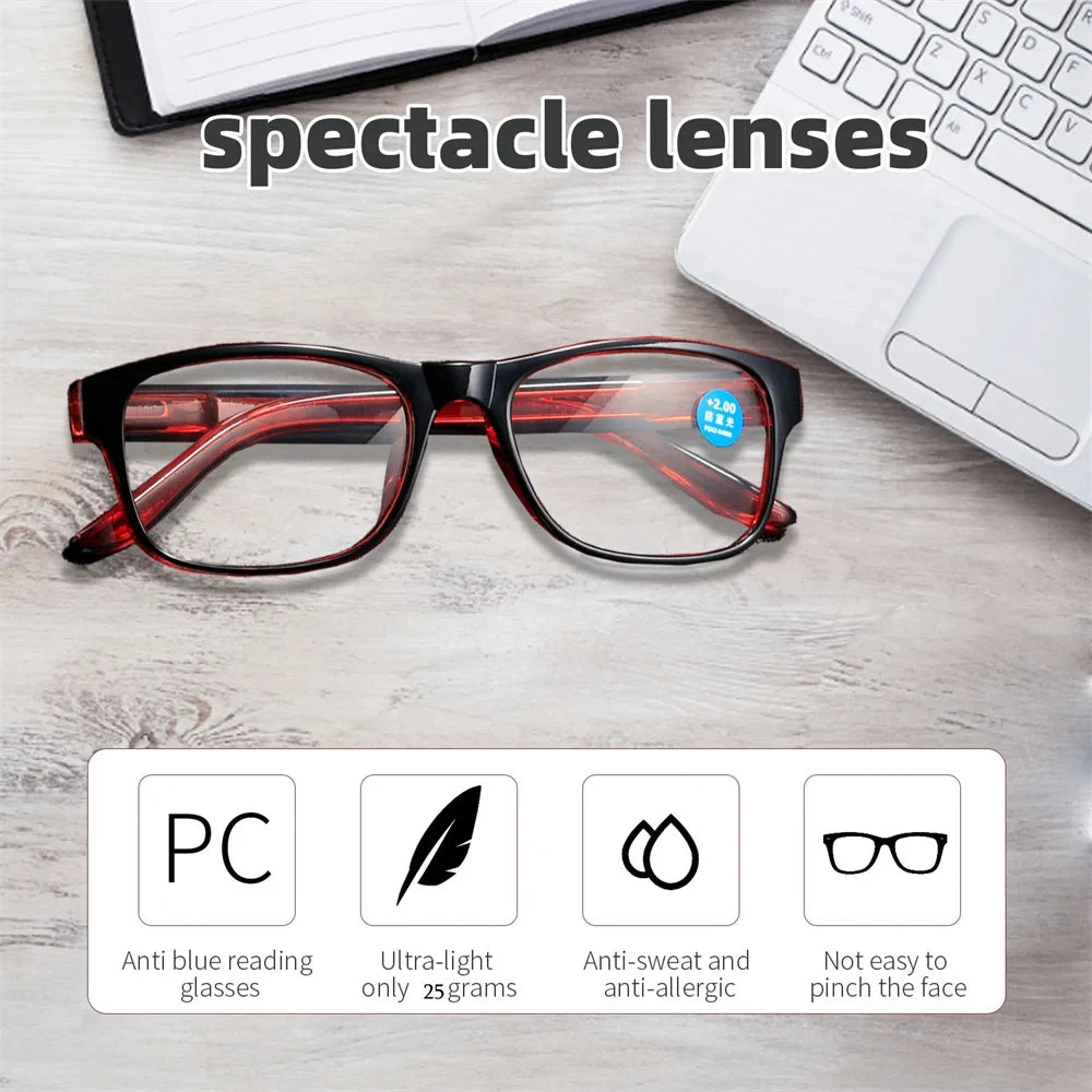 Reading glasses Anti Blue Light Reading Glasses Fashion Women Men Clear Square Computer Presbyopic Eyeglasses Spring Legs Frame Eyewear