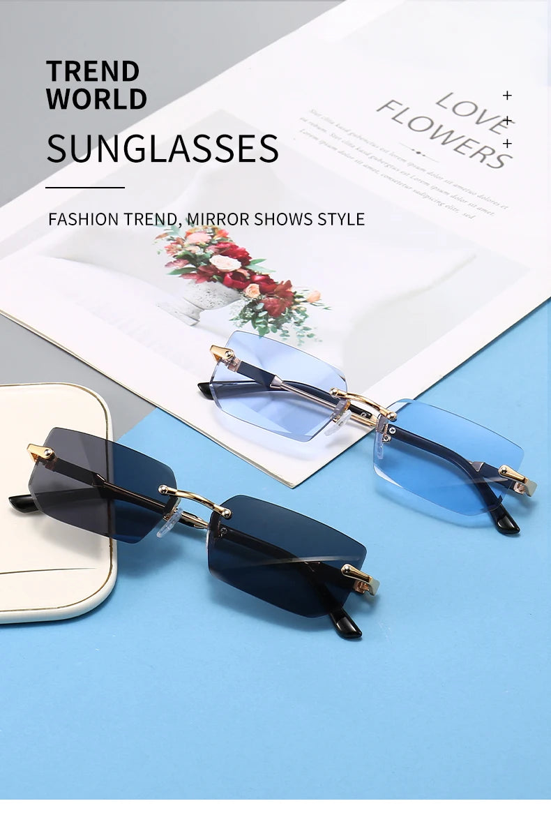 3 Pairs Per Set Sunglasses Fashion Women Rectangle Rimless Glasses Casual Simple Outdoor Female Populor Accessory Eyewear