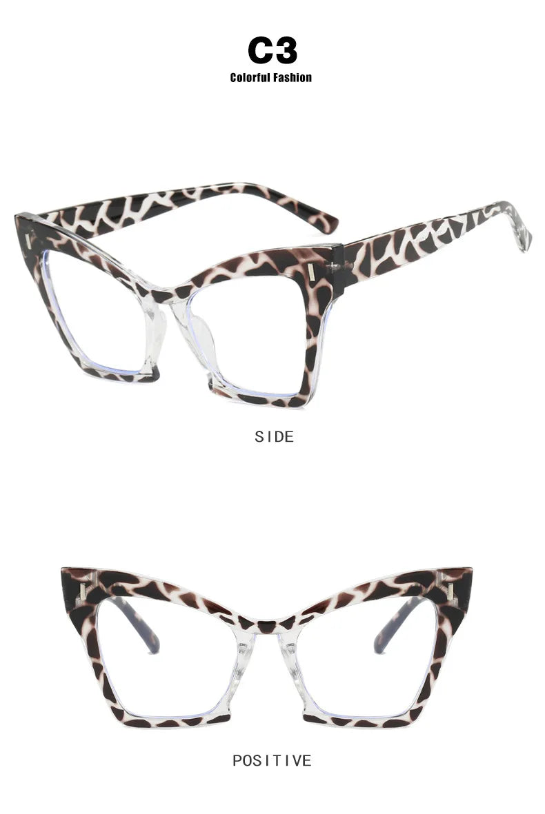 COMPUTER GLASSES / EXECUTIVE New Fashion Double Color Cat Eye Women Glasses Frame Clear Anti Blue Light Optical Leopard EyewearNew Fashion Women Glasses Anti Blue Light Decoration Eyeglass Fashion Luxury Brand Design Retro Large Frame Computer Eyewear