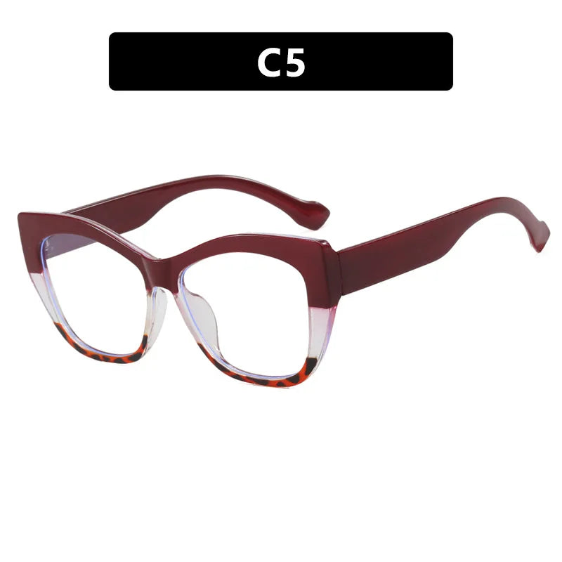 COMPUTER GLASSES / EXECUTIVE New Fashion Double Color Cat Eye Women Glasses Frame Clear Anti Blue Light Optical Leopard Eyewear