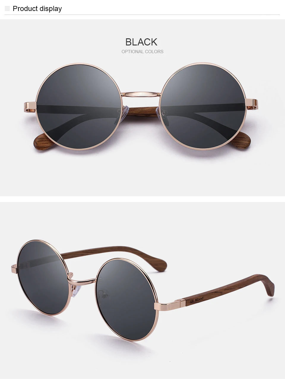 Wood Retro Round Wood Sunglasses For Men / Women Wooden Sun Glasses Polarized Blue Mirror Eyewear