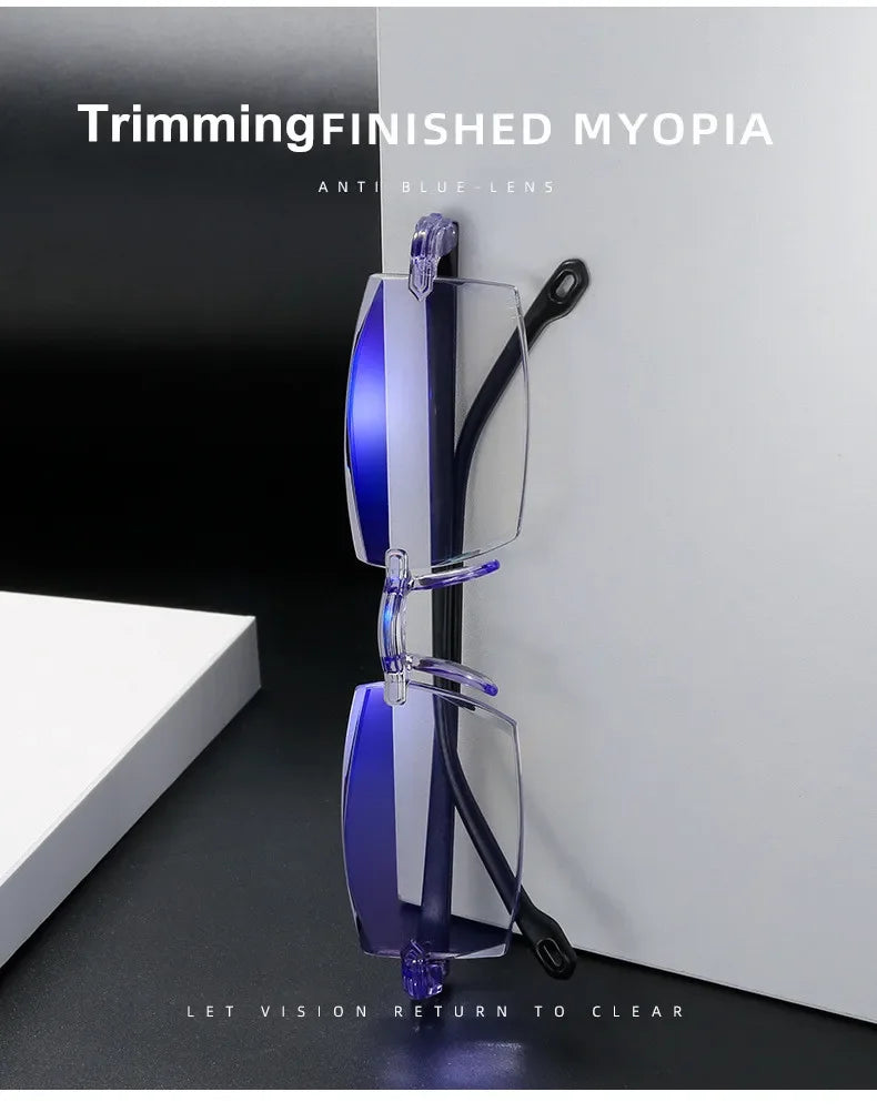 Reading Glasses 0 -1.0 To -4.0 Myopia Glasse Rimless Anti Blue Light Men Myopia Glasses Frameless Nearsighted Eyeglasses Unisex