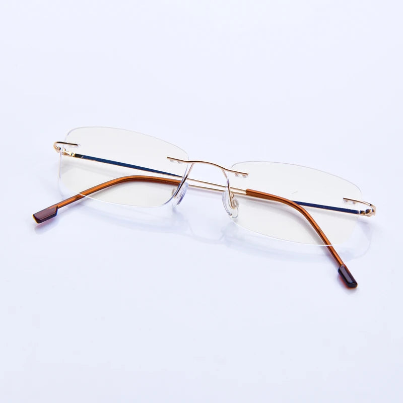 Reading Glasses Rimless Cut Glasses Anti Blue Light Narrow Square Eyeglasses Prescription Frame