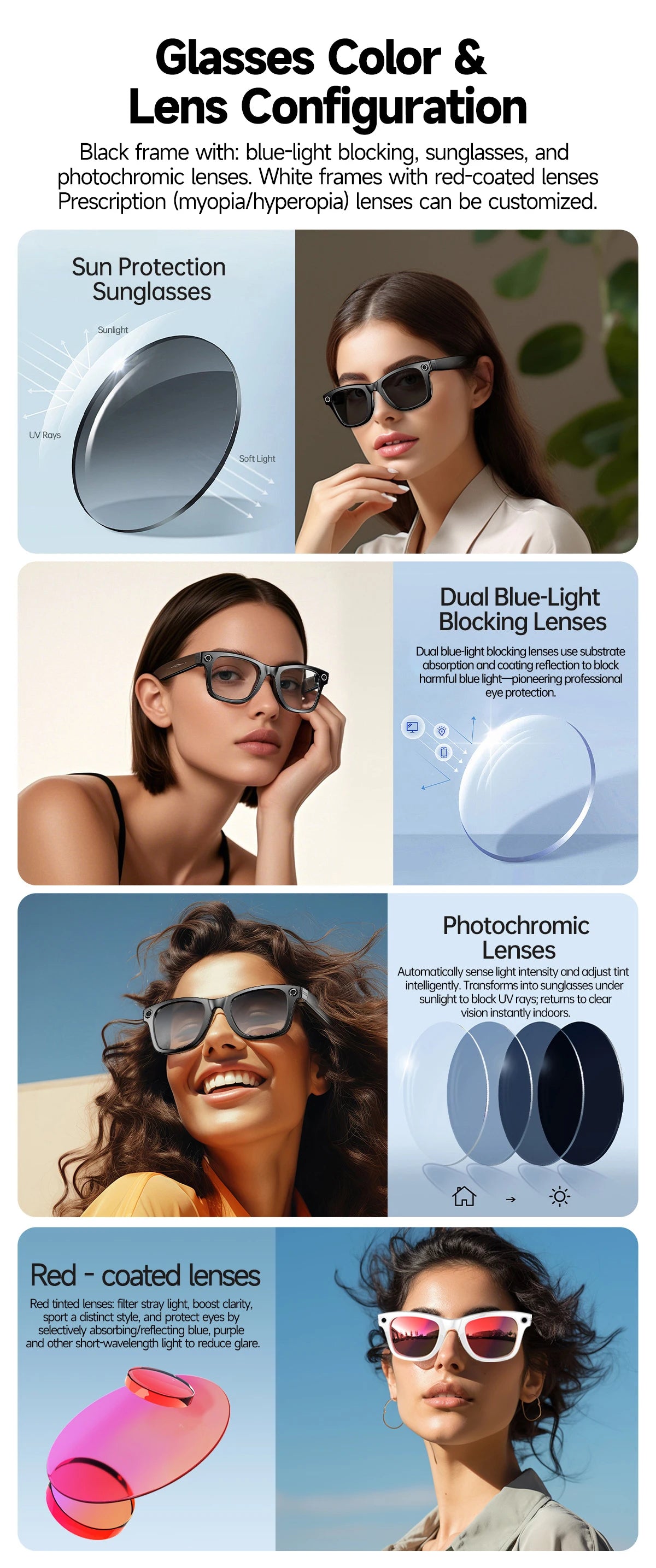 Ai Smart Glasses Unisex AI Smart Glasses with 8MP Camera Video Recording 100+ Languages Translation Sunglasses Bluetooth Call Music Play Men Women