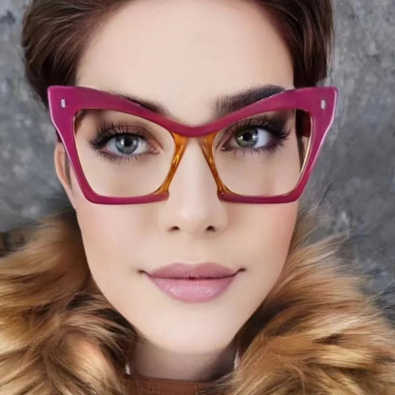 COMPUTER GLASSES / EXECUTIVE New Fashion Double Color Cat Eye Women Glasses Frame Clear Anti Blue Light Optical Leopard EyewearNew Fashion Women Glasses Anti Blue Light Decoration Eyeglass Fashion Luxury Brand Design Retro Large Frame Computer Eyewear