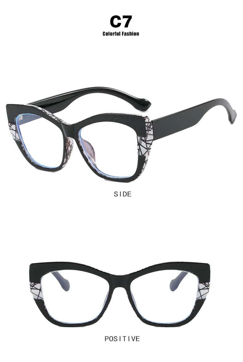 COMPUTER GLASSES / EXECUTIVE New Fashion Double Color Cat Eye Women Glasses Frame Clear Anti Blue Light Optical Leopard Eyewear
