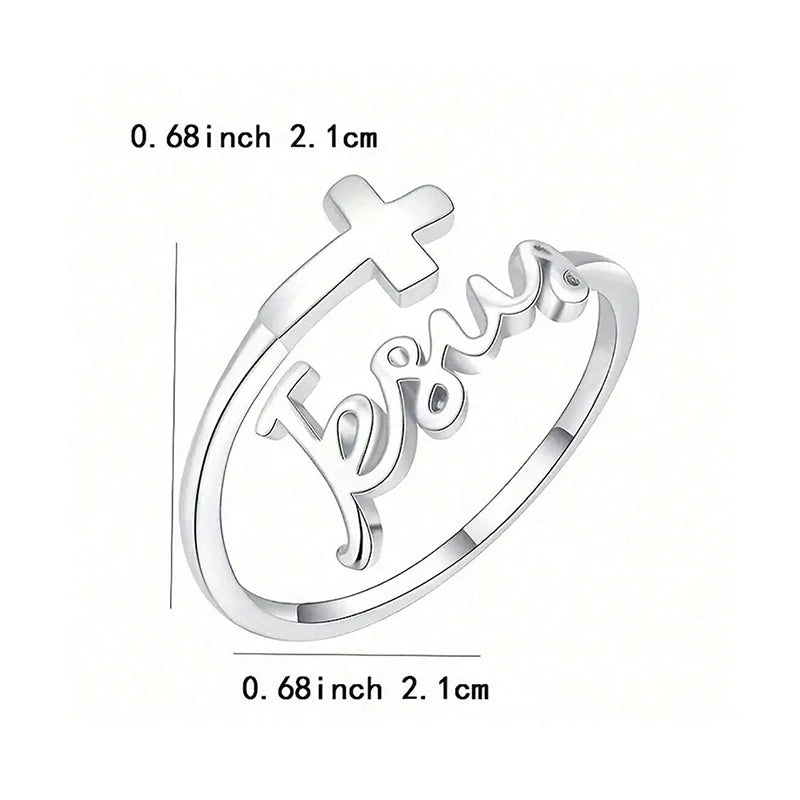 Adjustable Silver Plated Cross Jesus Ring For Women Christian Faith Prayer Rings Jewelry Christmas Gifts
