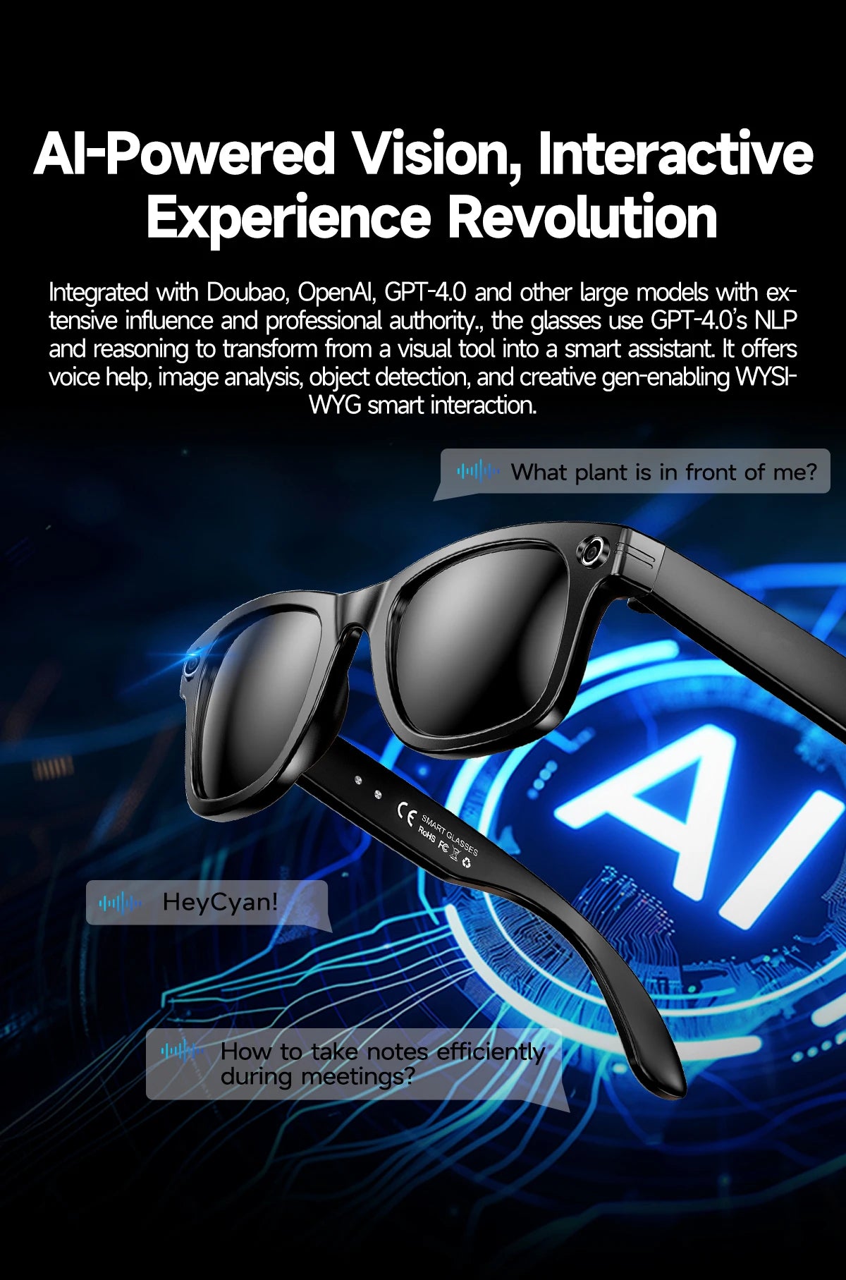 Ai Smart Glasses Unisex AI Smart Glasses with 8MP Camera Video Recording 100+ Languages Translation Sunglasses Bluetooth Call Music Play Men Women