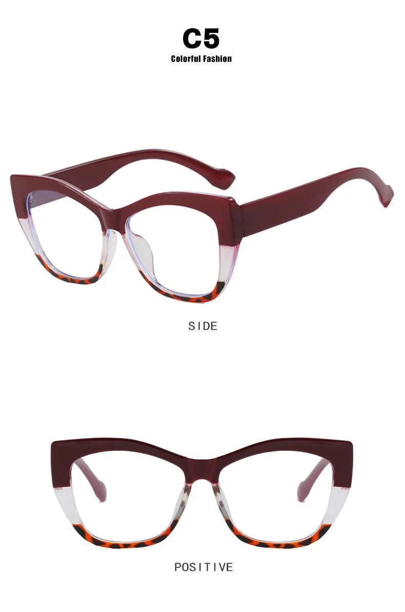 COMPUTER GLASSES / EXECUTIVE New Fashion Double Color Cat Eye Women Glasses Frame Clear Anti Blue Light Optical Leopard Eyewear