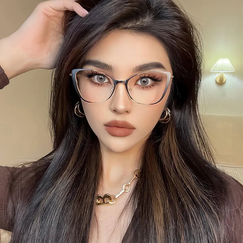 COMPUTER GLASSES / EXECUTIVE Trend New Fashion Metal Cat Eye Anti-Blue Light Luxury Women Glasses Brand Design Men Computer Reading Optical Spectacle Lentes