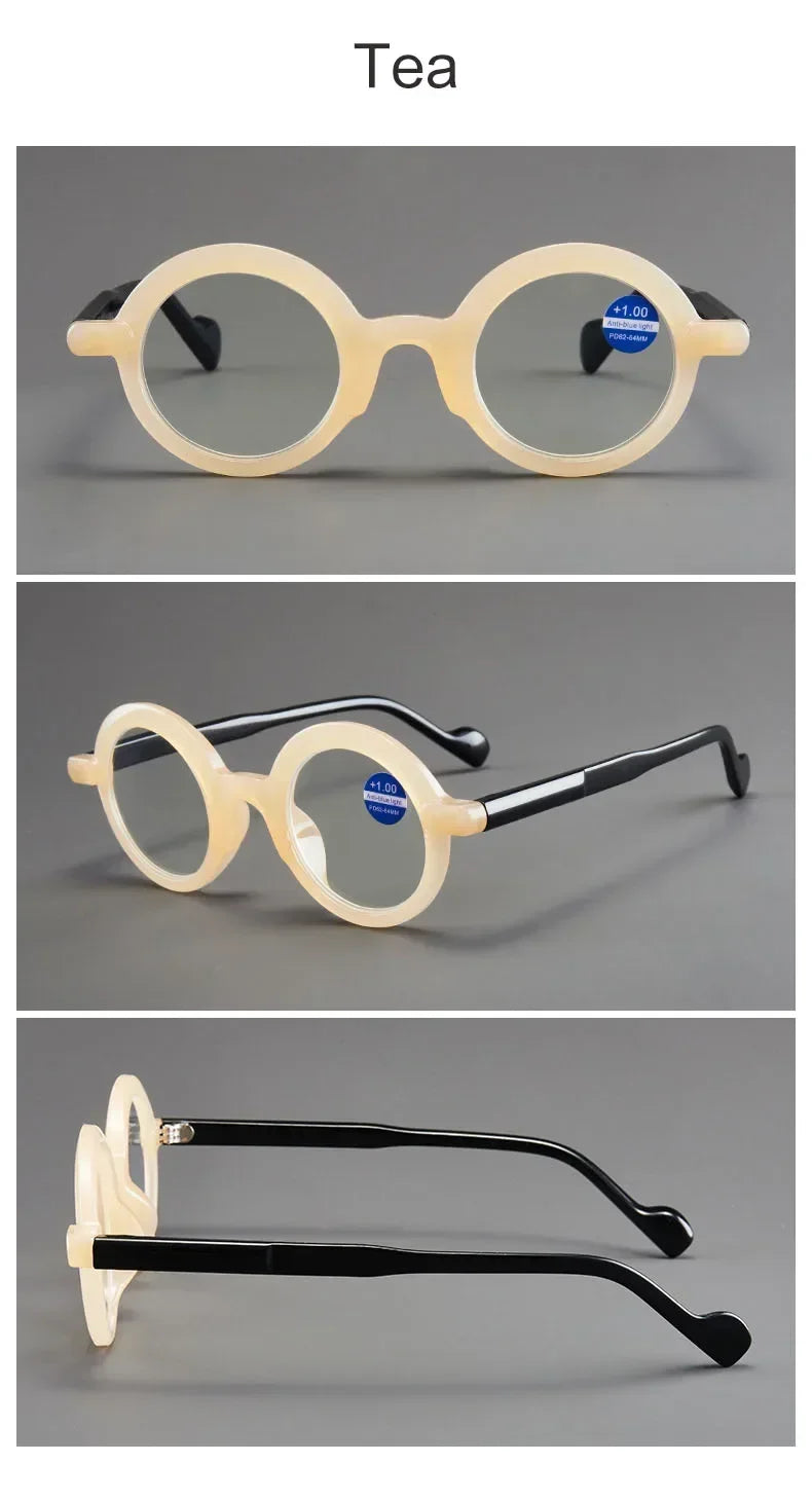 READING GLASSES Round Frame for Reading Anti-Blue Light High-definition Fashionable Presbyopia Eyewear