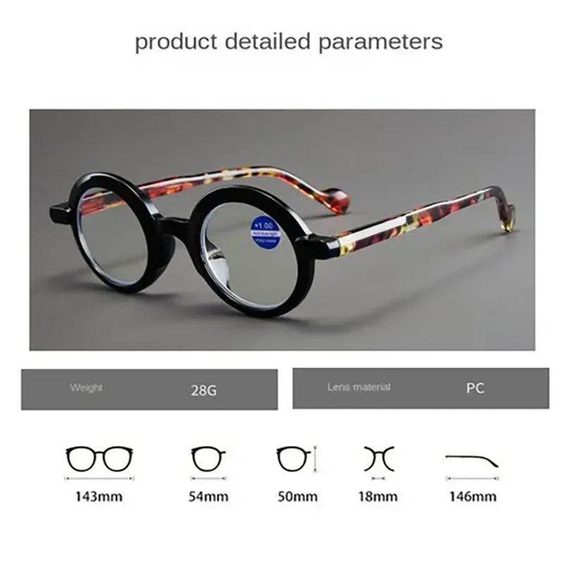 READING GLASSES Round Frame for Reading Anti-Blue Light High-definition Fashionable Presbyopia Eyewear