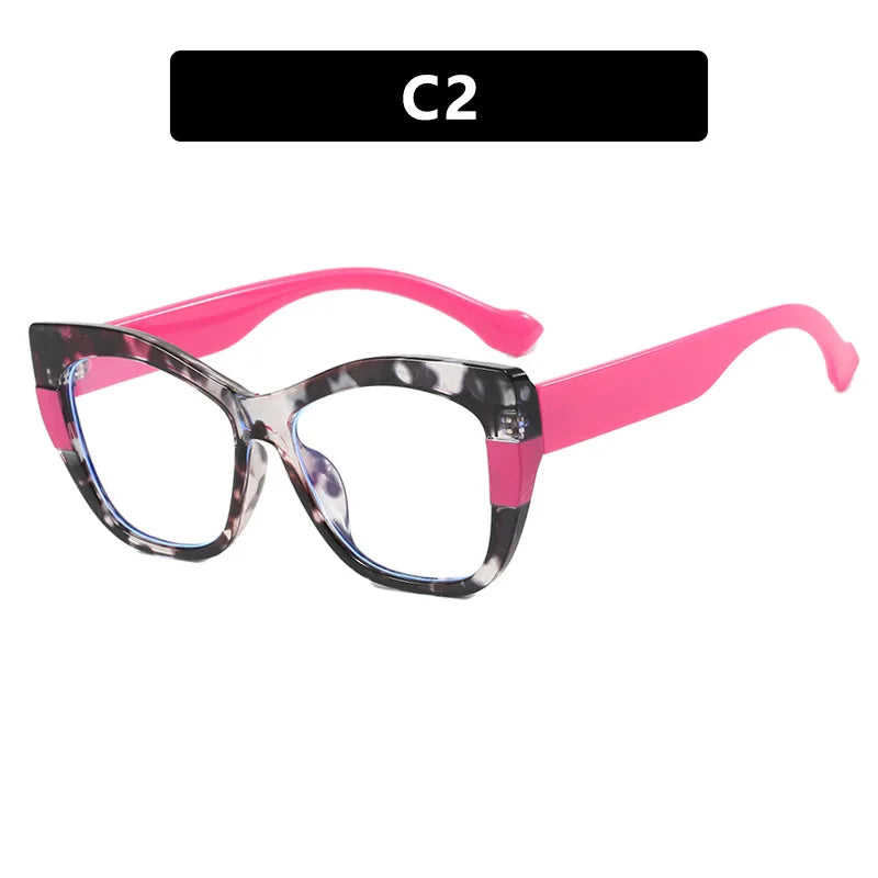COMPUTER GLASSES / EXECUTIVE New Fashion Double Color Cat Eye Women Glasses Frame Clear Anti Blue Light Optical Leopard Eyewear