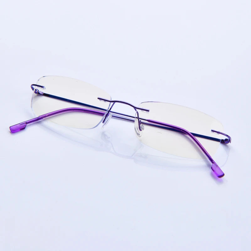 Reading Glasses Rimless Cut Glasses Anti Blue Light Narrow Square Eyeglasses Prescription Frame