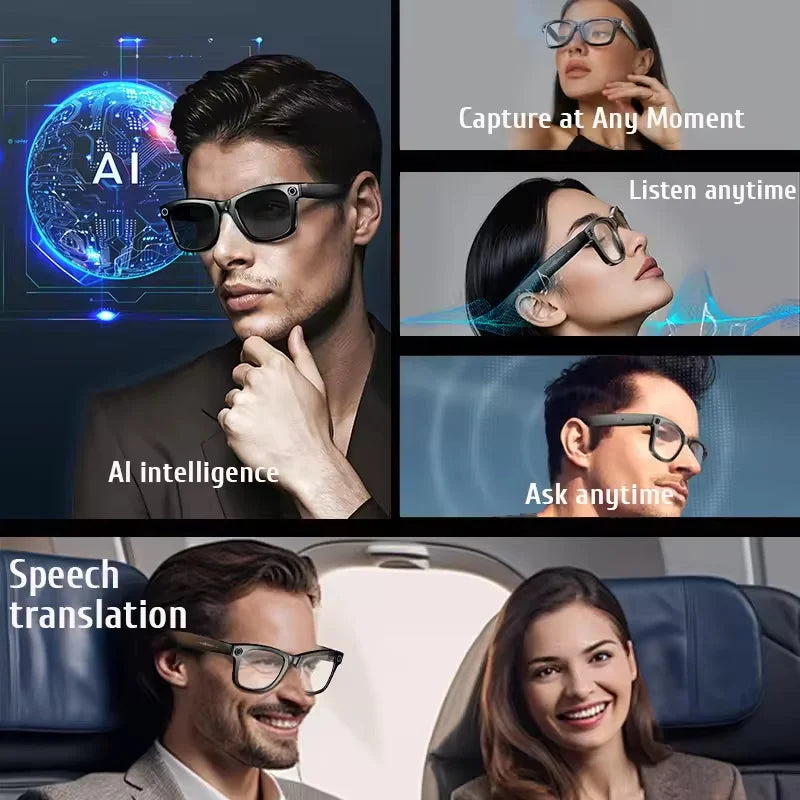 Ai Smart Glasses Unisex AI Smart Glasses with 8MP Camera Video Recording 100+ Languages Translation Sunglasses Bluetooth Call Music Play Men Women