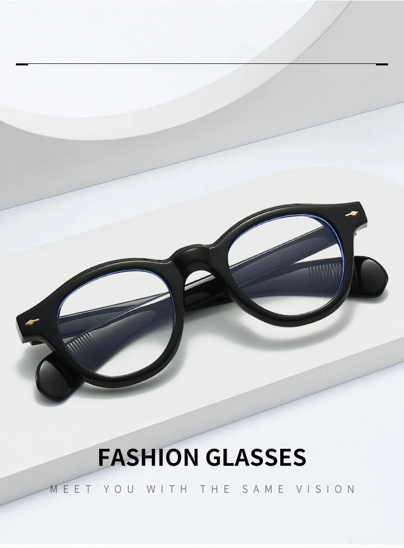 ANTI BLUE LIGHT Round Women Glasses Frame Retro Sunglasses Rivets Decoration Optical Men Orange Eyeglasses Frame