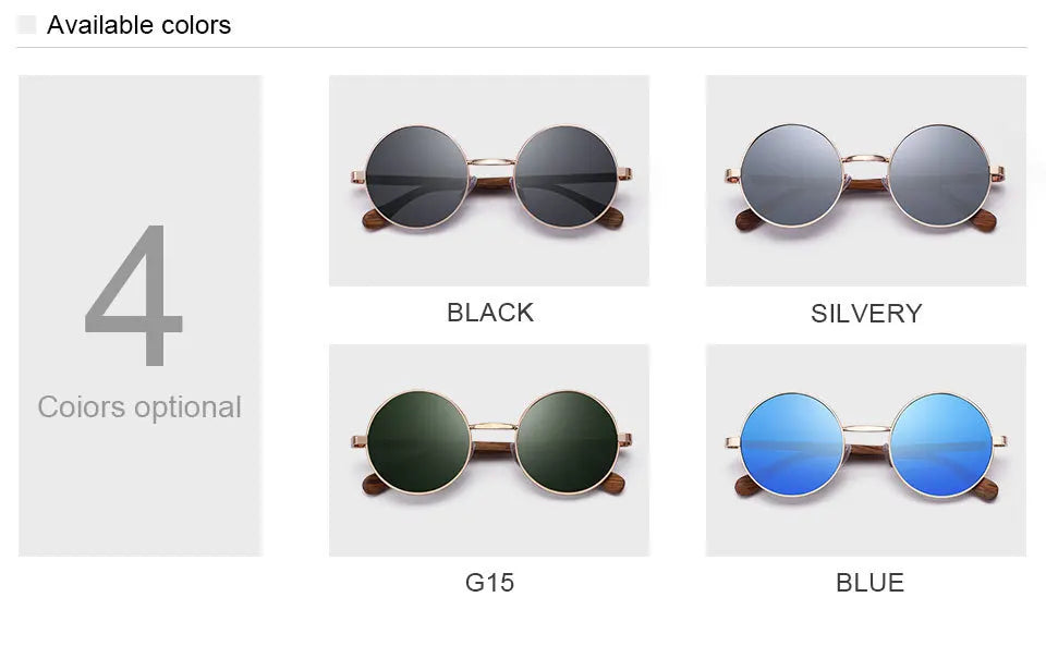 Wood Retro Round Wood Sunglasses For Men / Women Wooden Sun Glasses Polarized Blue Mirror Eyewear
