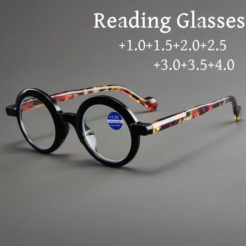 READING GLASSES Round Frame for Reading Anti-Blue Light High-definition Fashionable Presbyopia Eyewear