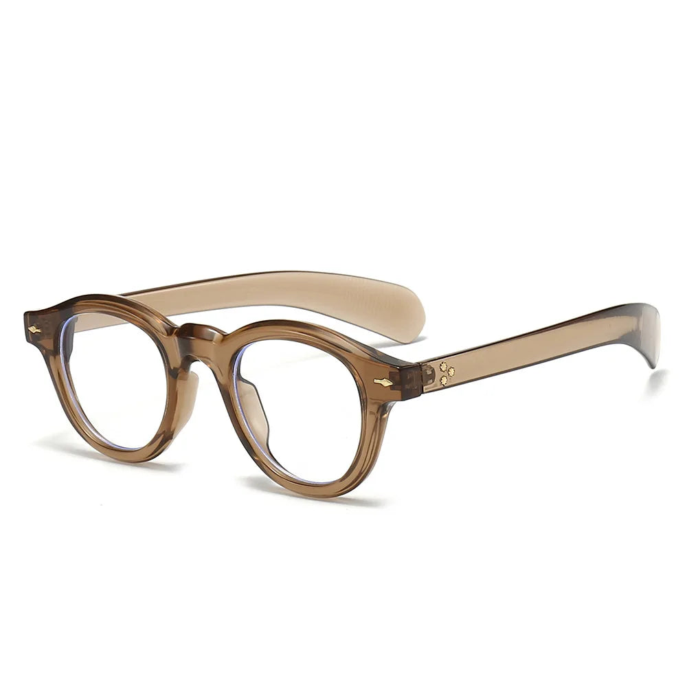 ANTI BLUE LIGHT Round Women Glasses Frame Retro Sunglasses Rivets Decoration Optical Men Orange Eyeglasses Frame