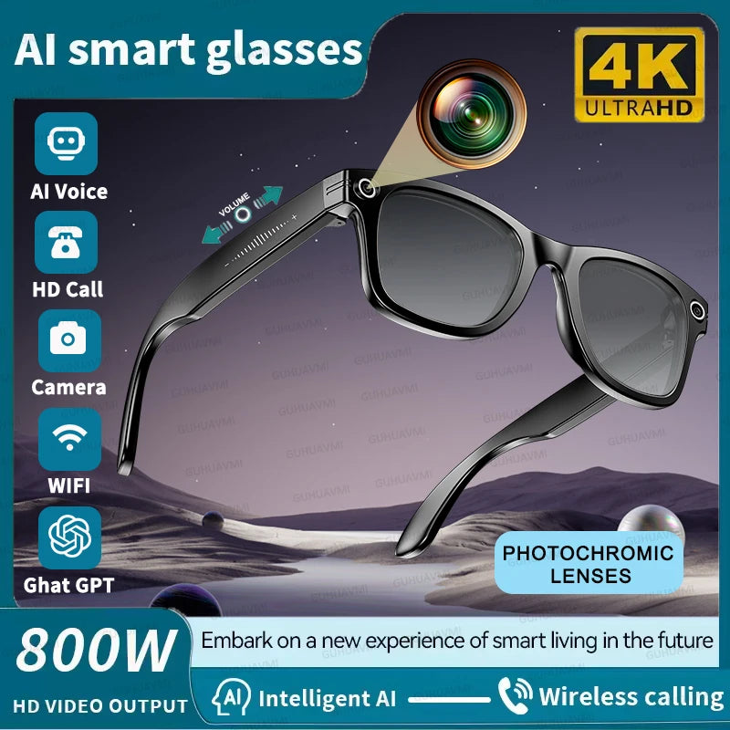Ai Smart Glasses Unisex AI Smart Glasses with 8MP Camera Video Recording 100+ Languages Translation Sunglasses Bluetooth Call Music Play Men Women