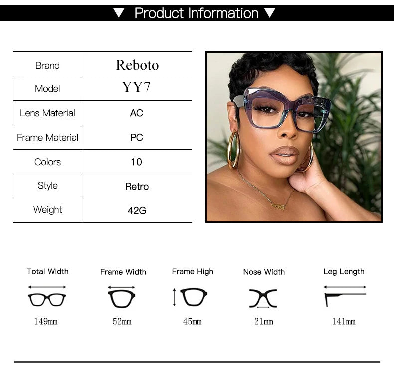 COMPUTER GLASSES / EXECUTIVE Oversize Women's Glasses Fashion Square Ladies Eyeglasses Blue Clear Lens Optical Female Eyewear Anti Blue Light