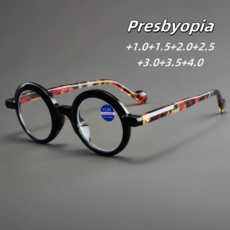 READING GLASSES Round Frame for Reading Anti-Blue Light High-definition Fashionable Presbyopia Eyewear