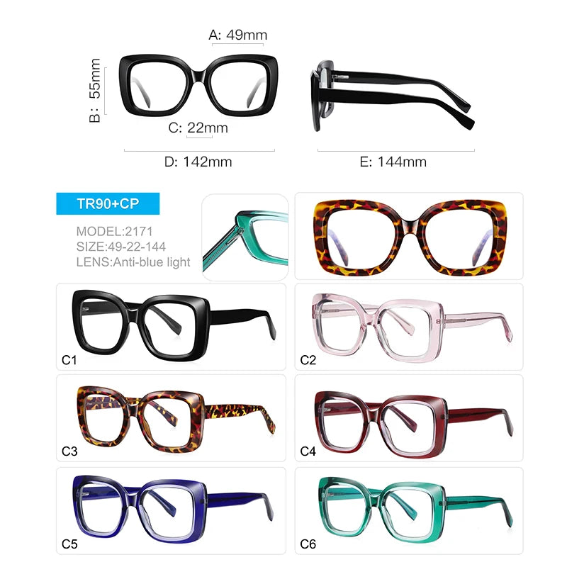 READING GLASSES CLLOIO Trendy Women's Progressive Reading Eyeglasses Simple Square Round Myopia Glasses Anti-Blue Light Prescription Glasses