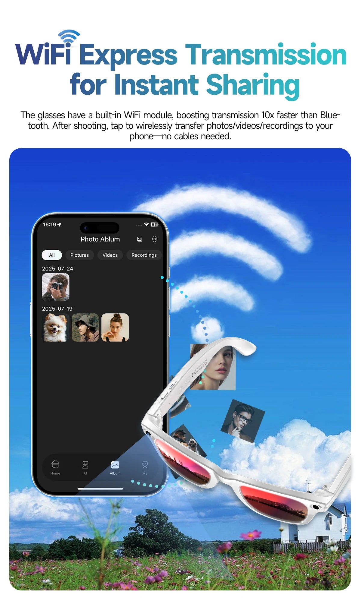 Ai Smart Glasses Unisex AI Smart Glasses with 8MP Camera Video Recording 100+ Languages Translation Sunglasses Bluetooth Call Music Play Men Women