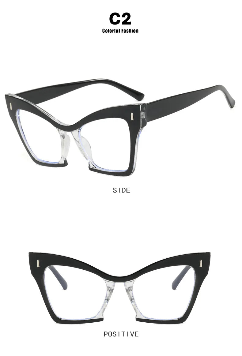 COMPUTER GLASSES / EXECUTIVE New Fashion Double Color Cat Eye Women Glasses Frame Clear Anti Blue Light Optical Leopard EyewearNew Fashion Women Glasses Anti Blue Light Decoration Eyeglass Fashion Luxury Brand Design Retro Large Frame Computer Eyewear