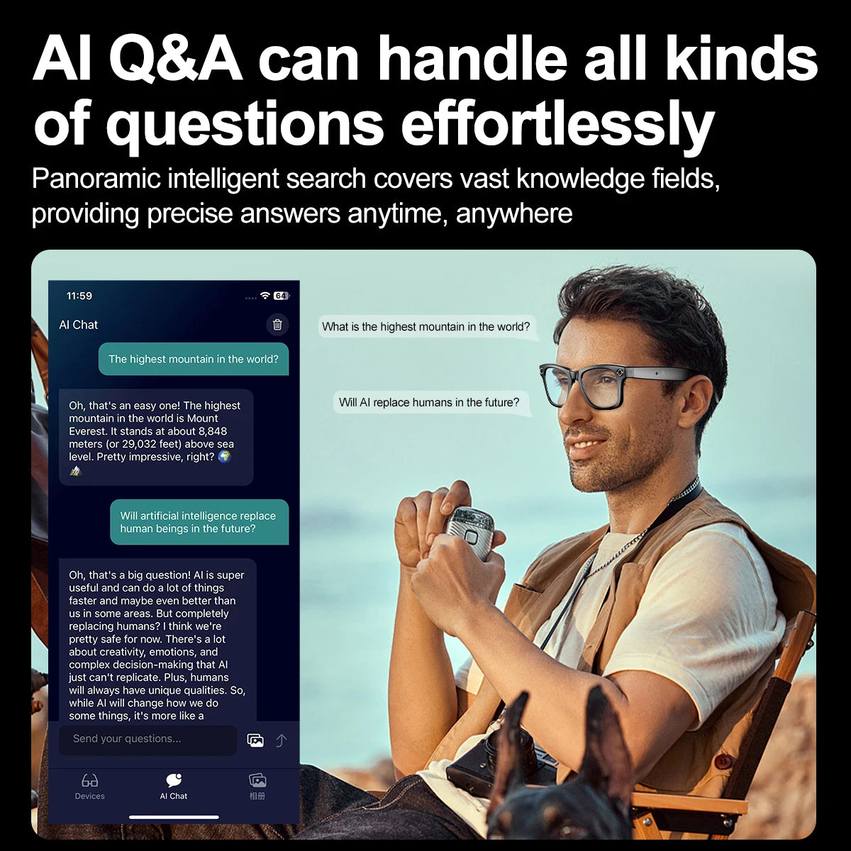Ai Smart Glasses Unisex AI Camera Smart Glasses Q&A Translation Photo Take Video Record Wireless Call Protection Lenses Sports Sunglasses Gift