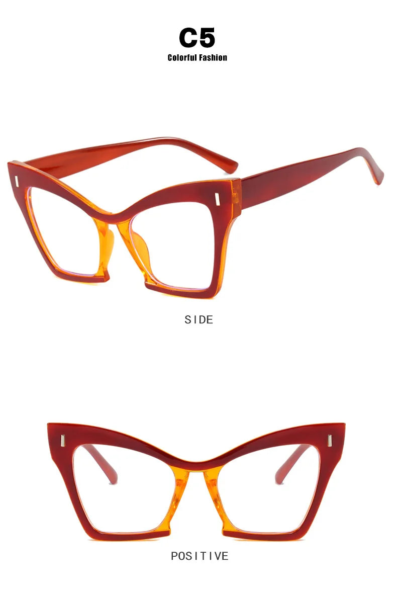 COMPUTER GLASSES / EXECUTIVE New Fashion Double Color Cat Eye Women Glasses Frame Clear Anti Blue Light Optical Leopard EyewearNew Fashion Women Glasses Anti Blue Light Decoration Eyeglass Fashion Luxury Brand Design Retro Large Frame Computer Eyewear