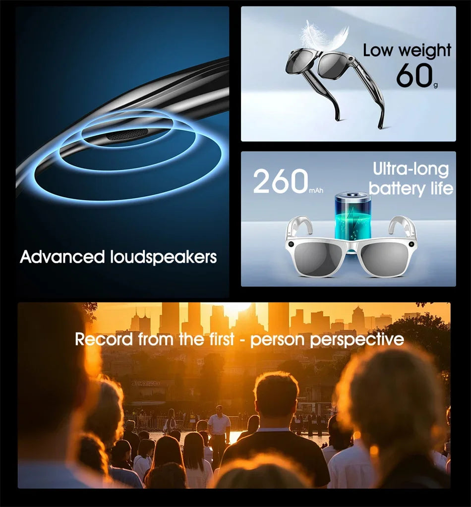 Ai Smart Glasses Unisex 4K HD AI Smart Glasses Chat GPT 100MP Camera Bluetooth Call 260Mah Battery Voice Assistant Control Smart Glasses