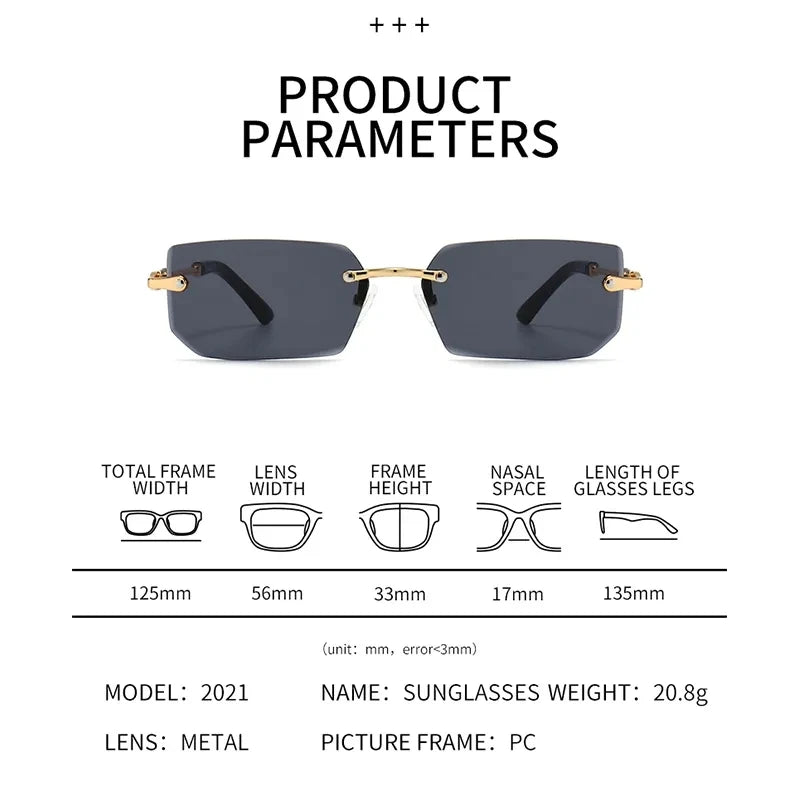 3 Pairs Per Set Sunglasses Fashion Women Rectangle Rimless Glasses Casual Simple Outdoor Female Populor Accessory Eyewear