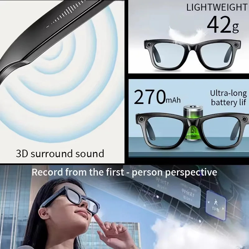 Ai Smart Glasses Unisex AI Smart Glasses with 8MP Camera Video Recording 100+ Languages Translation Sunglasses Bluetooth Call Music Play Men Women