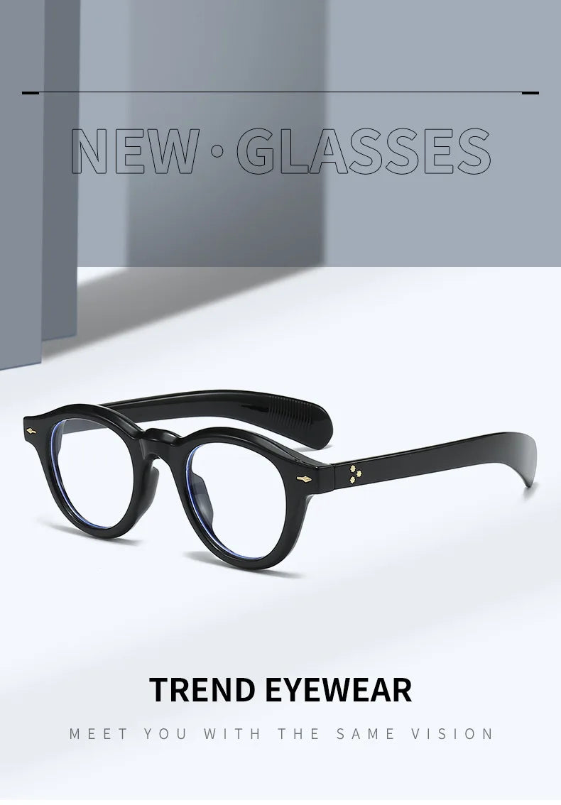 ANTI BLUE LIGHT Round Women Glasses Frame Retro Sunglasses Rivets Decoration Optical Men Orange Eyeglasses Frame